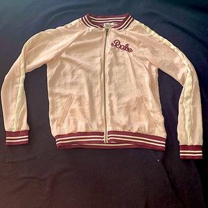 Zip-up Bomber-Jacket | Peachy-Cream with White Burgundy stripes | About A Girl